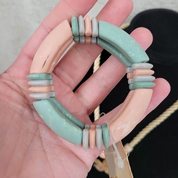 Vintage 80s Pastel Jewelry Set Starfish Pendant Necklace Earrings Bracelet - Picture 14 of 16